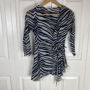 Johnny Heaven M Mesh Y2K Top Blouse Zebra Animal Print Sequin Wrap Art To Wear